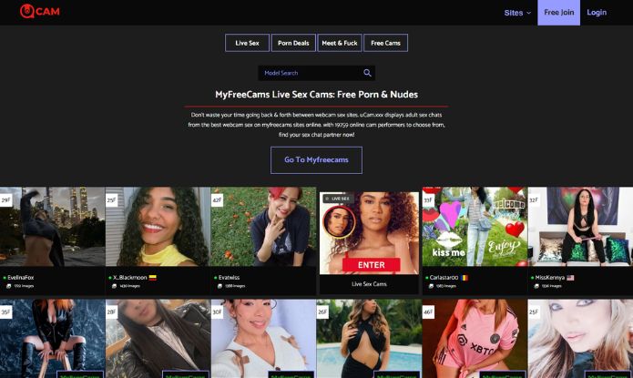 A screenshot of Ucam My Free Cams page