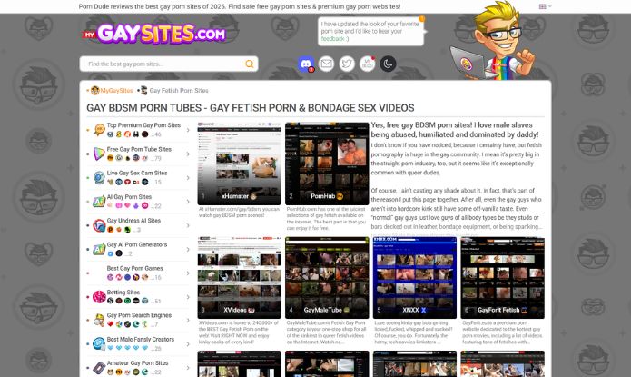 A tab on MyGaySites featuring top-picked BDSM gay sites